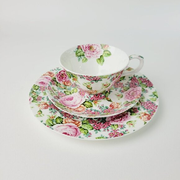 Shabby Chic Rose Chintz Teacup, Saucer & Plate The Fairmont Empress Rose Garden - Picture 13 of 13